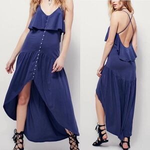 Free People Beach Dress High Low Blue Women Medium Boho Blue Sleeveless